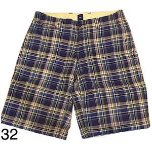 GAP Mens Navy Green Tan Longer Length Plaid Shorts Sz 32